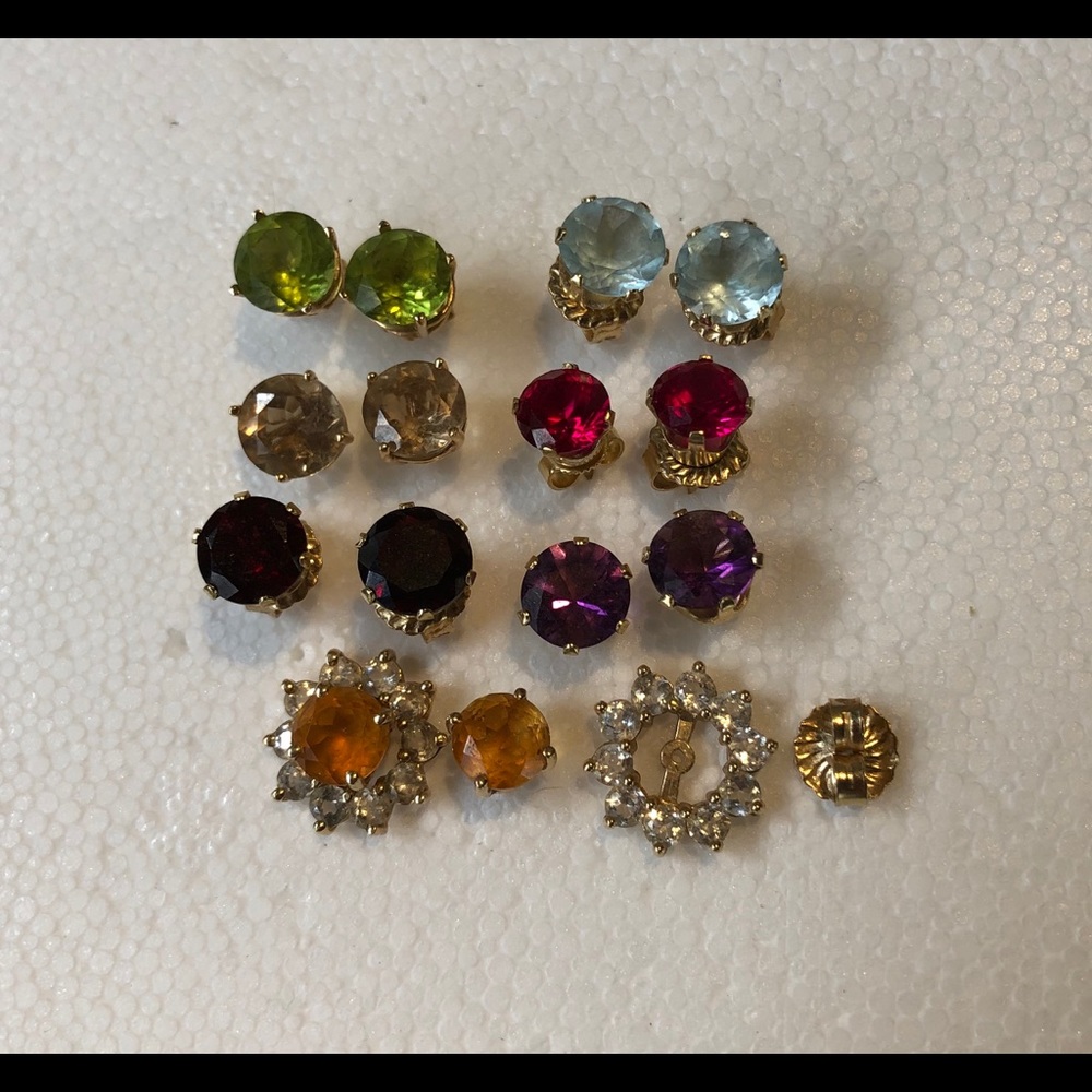 7 pair semi-precious stud earrings plus frame